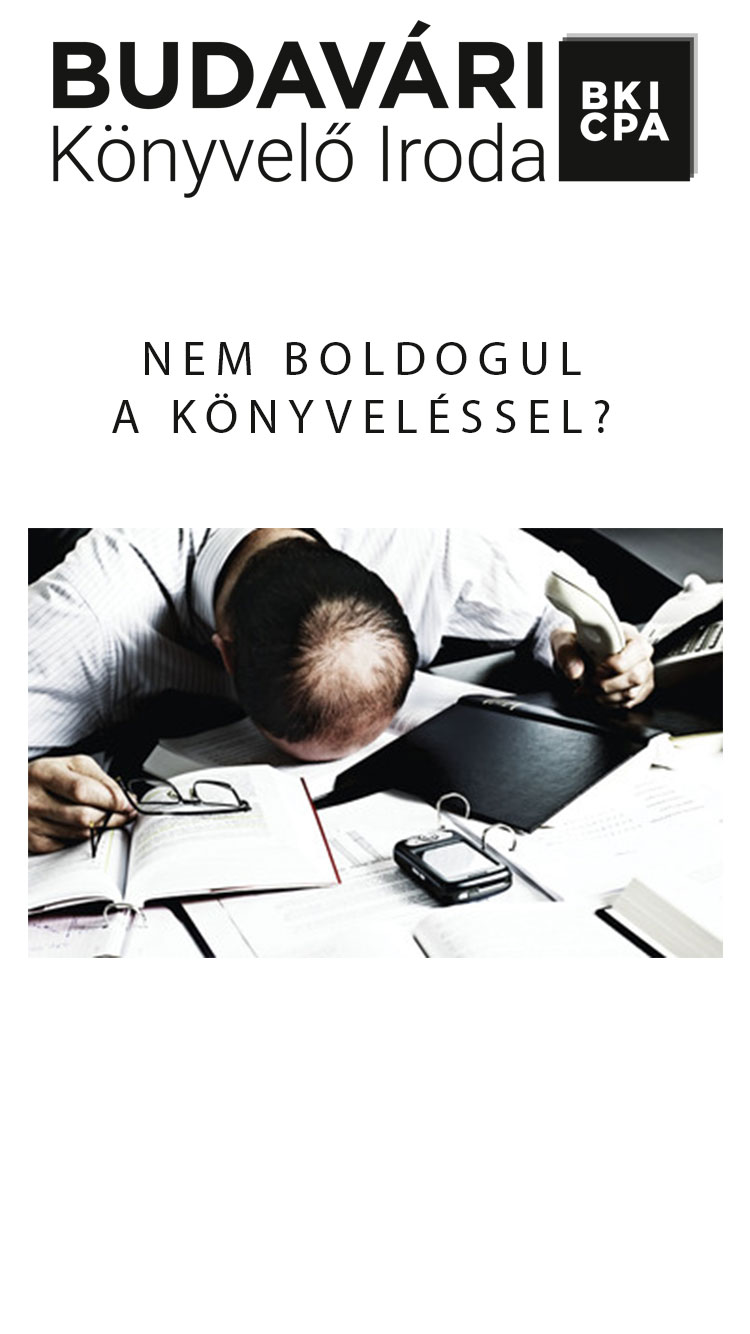 Budavári Könyvelő Iroda reklámja ahol egy kétségbe esett ügyfél látható mert nem bír a könyvelésével 